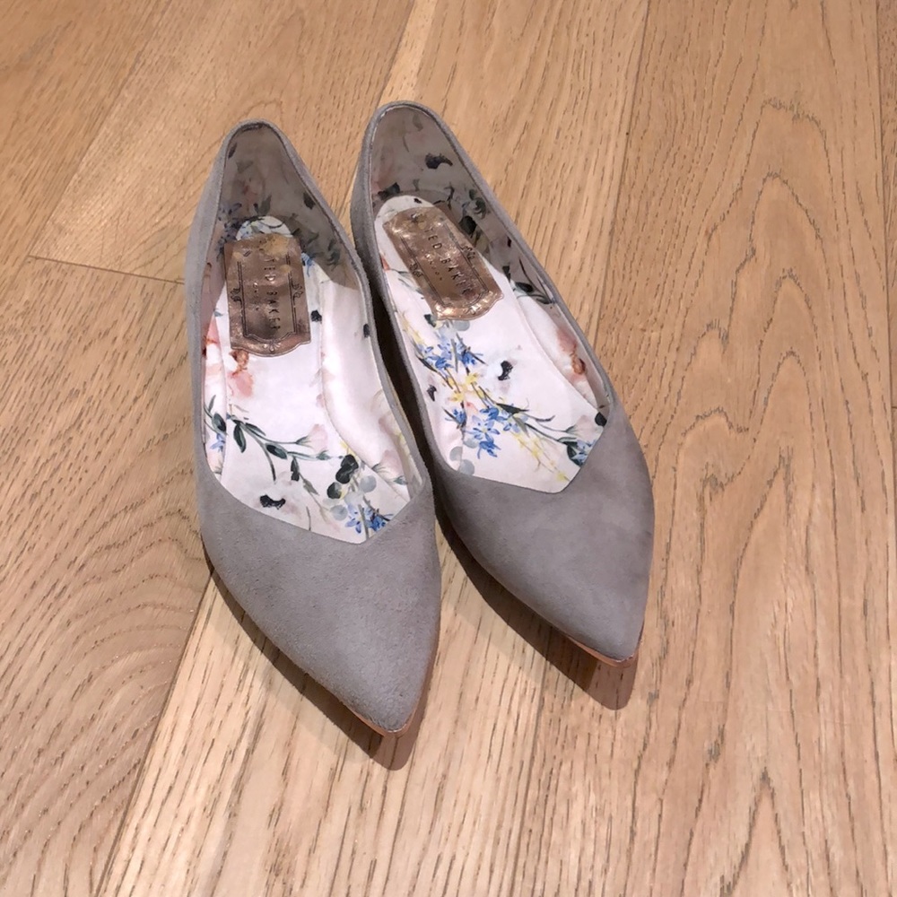 Ted Baker Grey Suede Flats with Rose Gold Details
